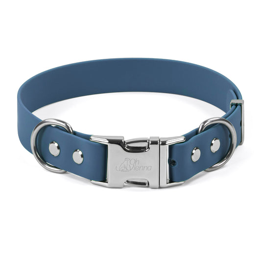 Oh Vienna Blue waterproof dog collar with metal quick release buckle