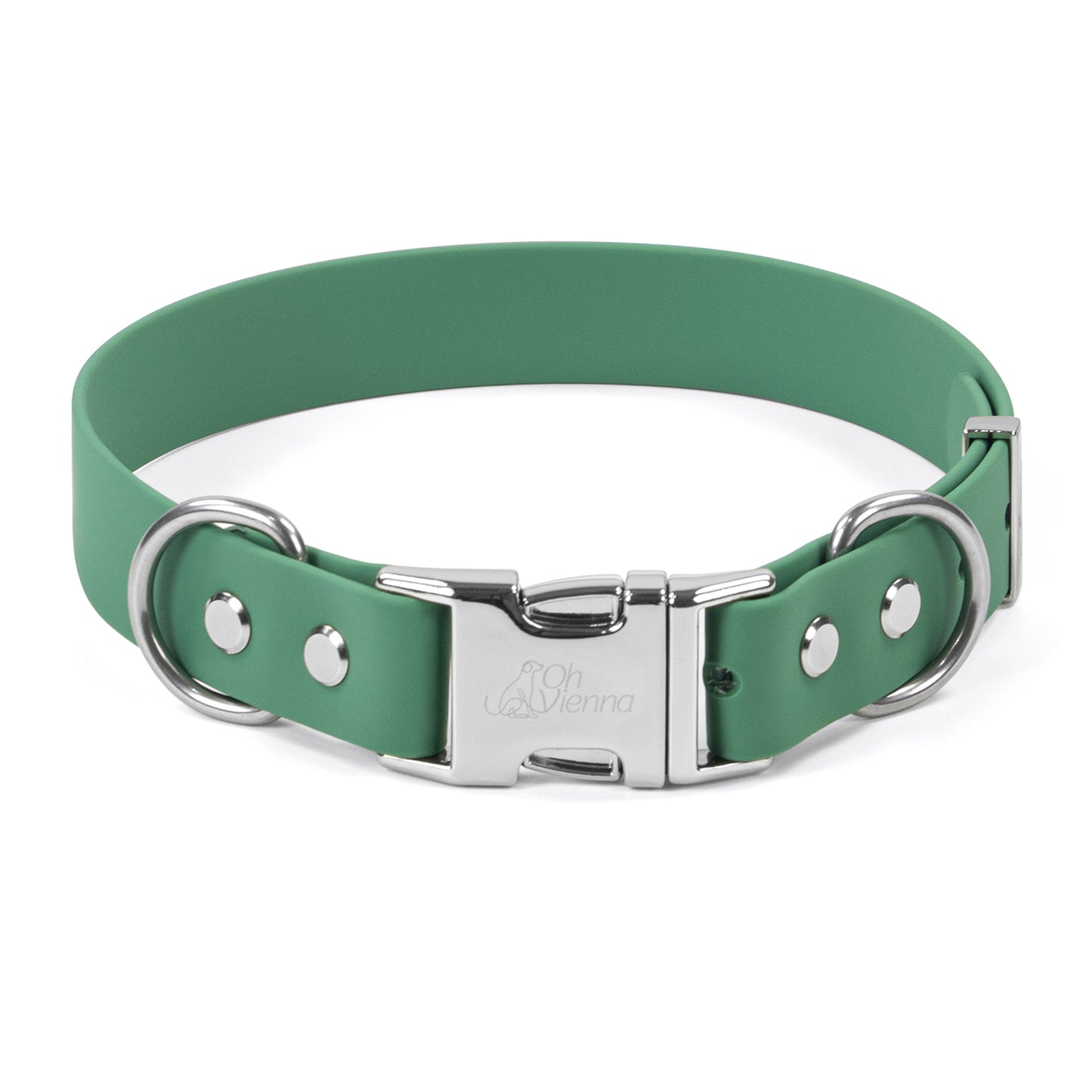 Oh Vienna Green waterproof dog collar with metal quick release buckle