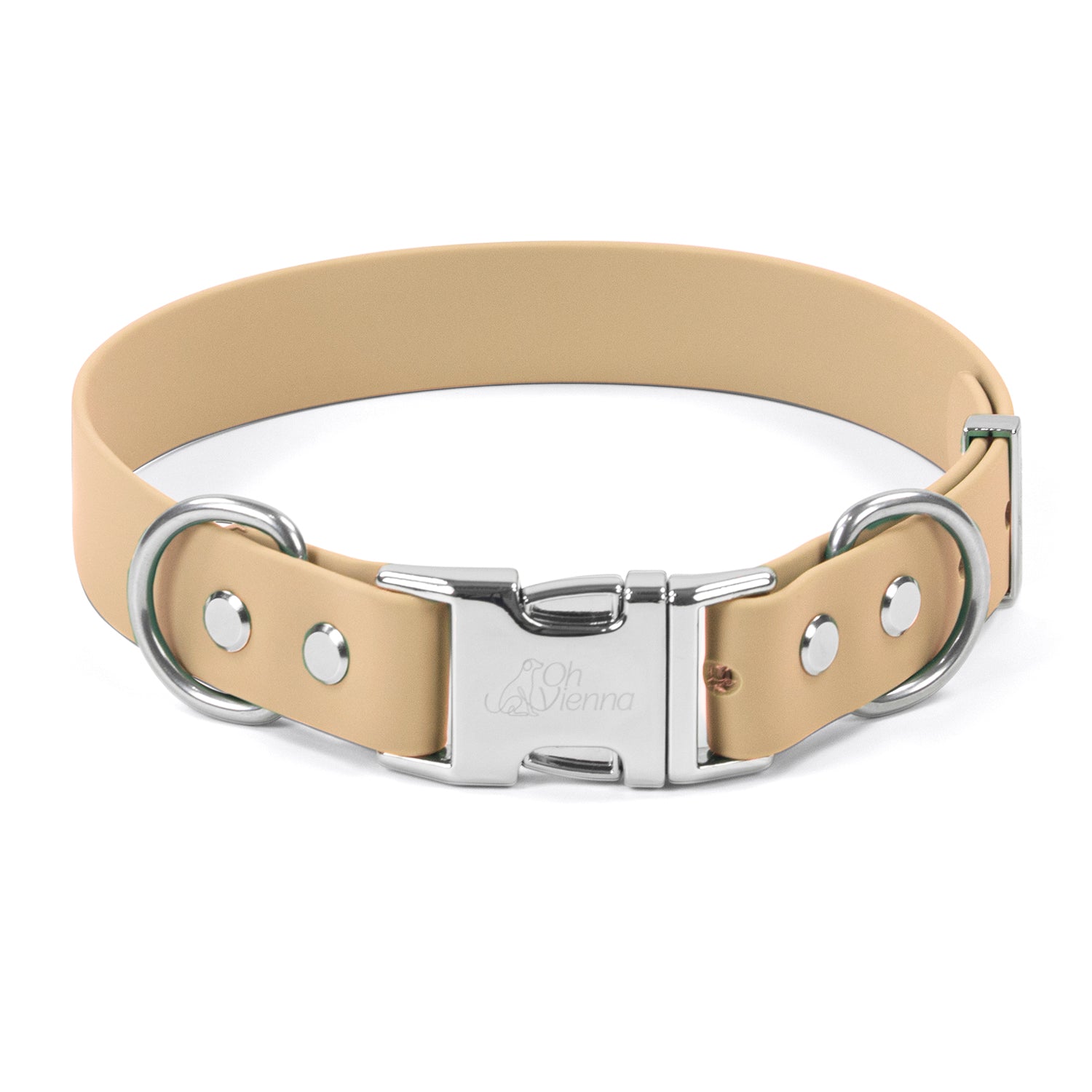 Oh Vienna Light Tan waterproof dog collar with metal quick release buckle