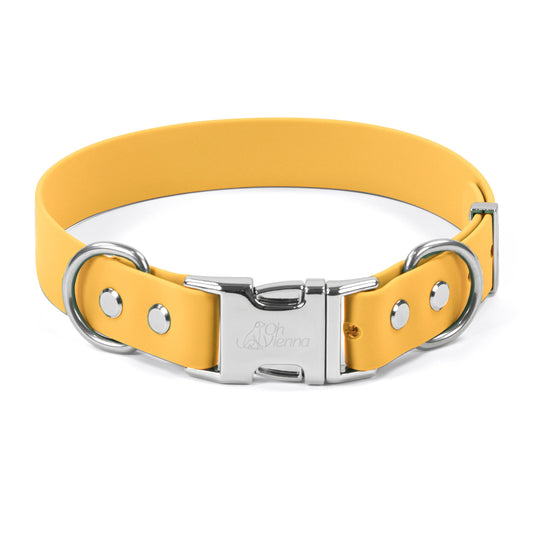 Oh Vienna Yellow waterproof dog collar with metal quick release buckle