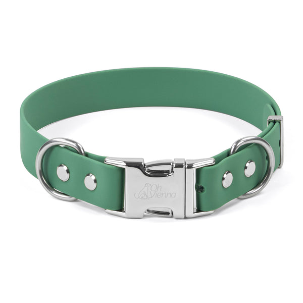 Oh Vienna Green waterproof dog collar with metal quick release buckle